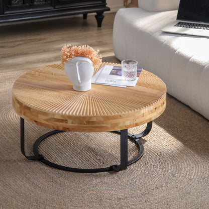 Modern Round Coffee Table With Wooden Carving Pattern
