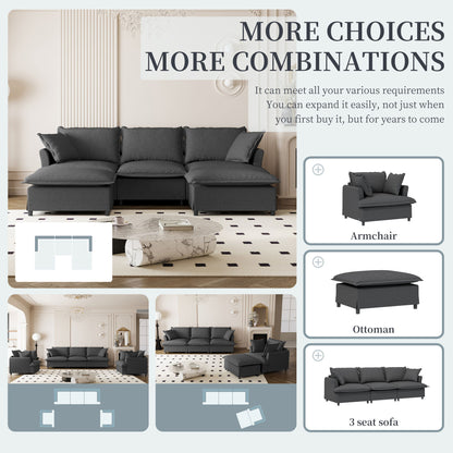 Sectional Sofa With Ottoman Cloud Couch Set With Throw Pillows, Free Combination