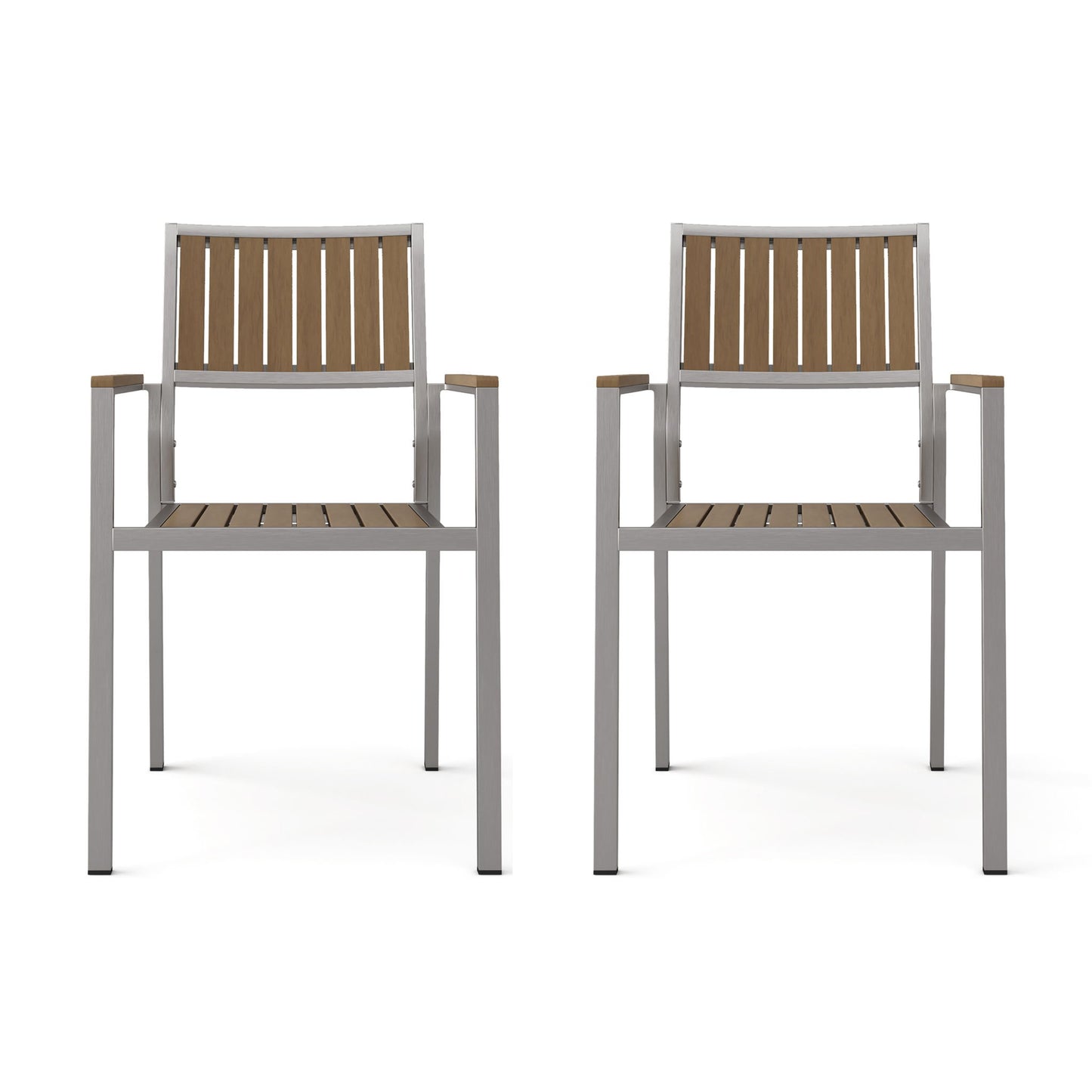 Stylish Modern Faux Wood & Aluminum Outdoor Dining Chairs, (Set of 2) - Natural