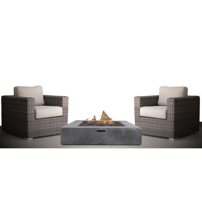 3 Piece Patio Rattan Furniture Set With Cushions Fire Pit - Brown