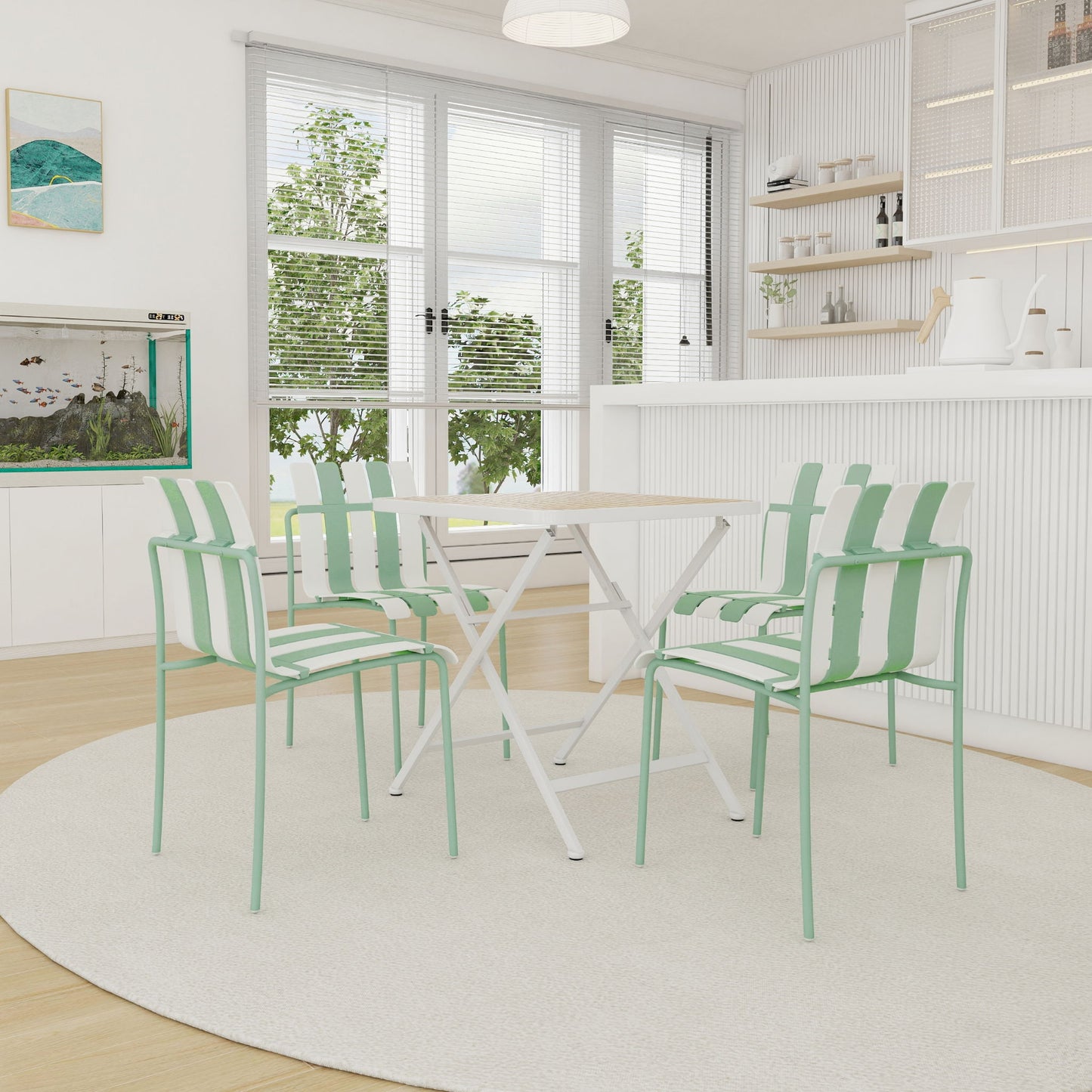 4 Piece Set Of Modern Color Block Designed Single Chairs With Folding Square Table