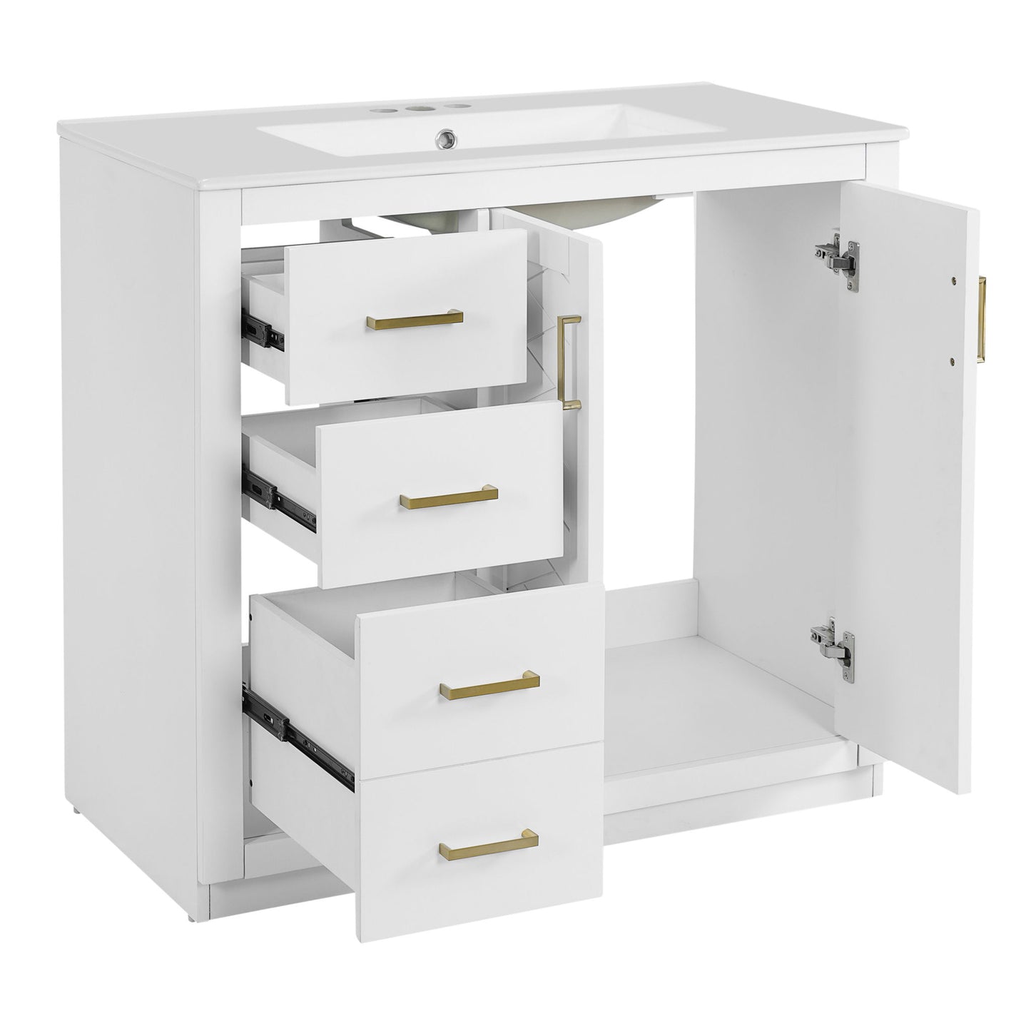 Modern Bathroom Vanity With Ceramic Sink, 6 Drawers & Soft-Close Doors