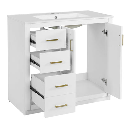 Modern Bathroom Vanity With Ceramic Sink, 6 Drawers & Soft-Close Doors