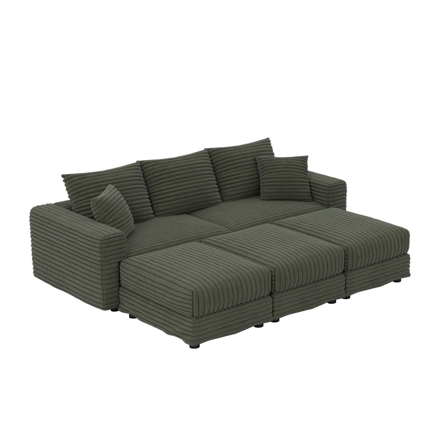 Deep Seat Convertible Sofa With Soft Pillows And Ottomans