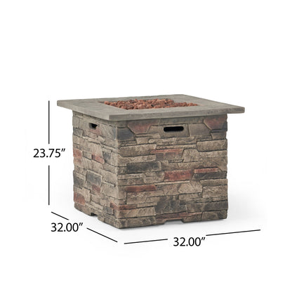 Classic Design Square Fire Pit With Top And 40, 000 Btu Heat Output - Stone Gray