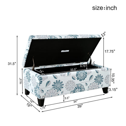 Luxury Storage Ottoman With Floral Patterned Fabric, Soft-Close Hinges, Multi Functional