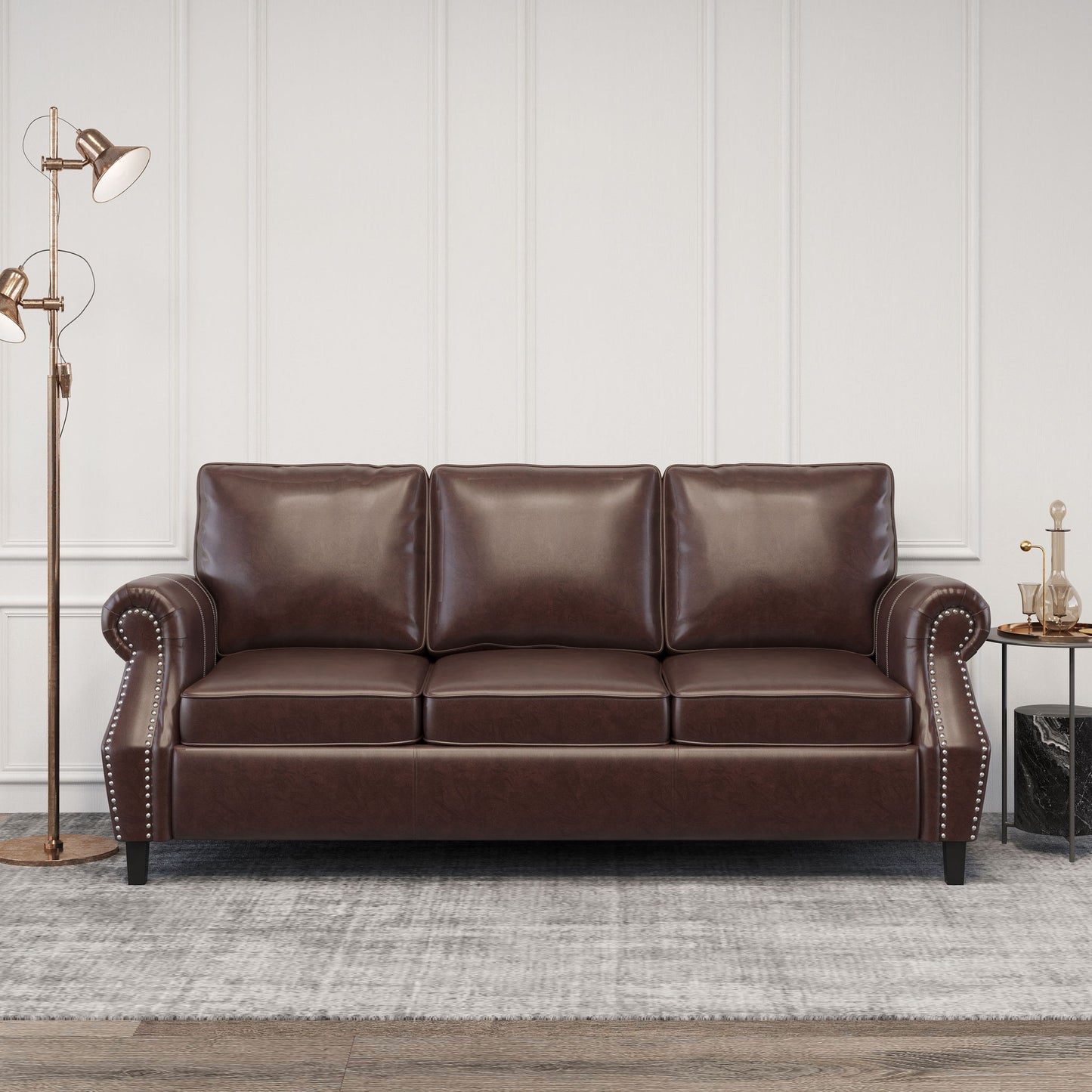 Contemporary 3 Seater Sofa With Nailhead Trim