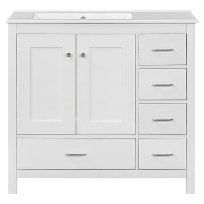 Bathroom Vanity With Ceramic Sink Combo, Abundant Storage Cabinet 2 Soft Close Doors And 5 Drawers