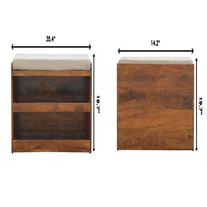 Pull Out Shoe Bench - Chestnut / Mud Linen