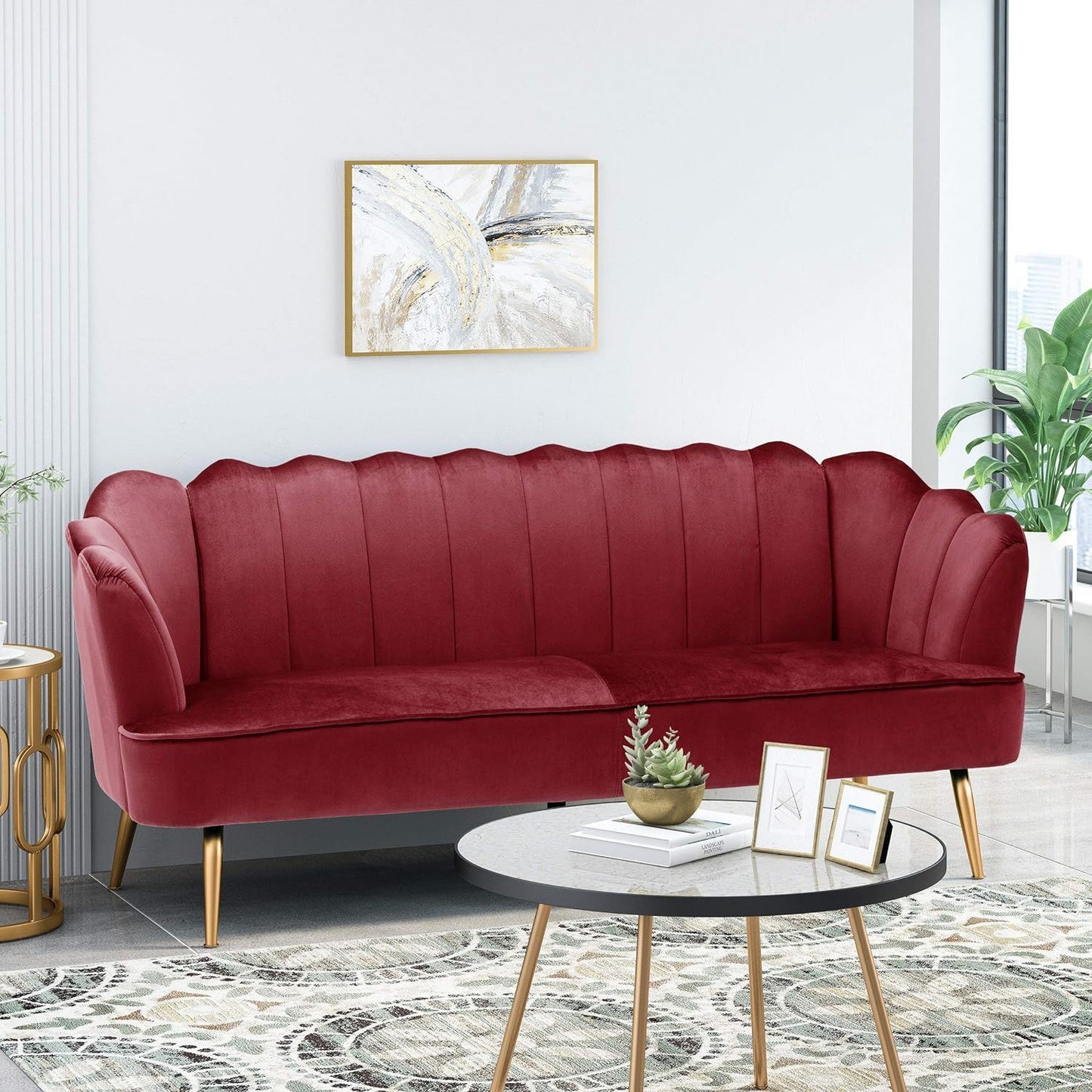 Modern Glam 3 Seater Sofa With Velvet Texture
