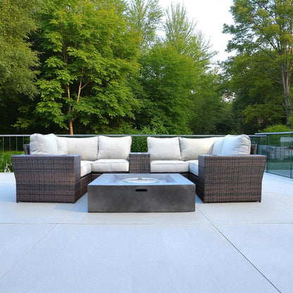 Patio Seating Set With Cushions And Fire Pit - Brown