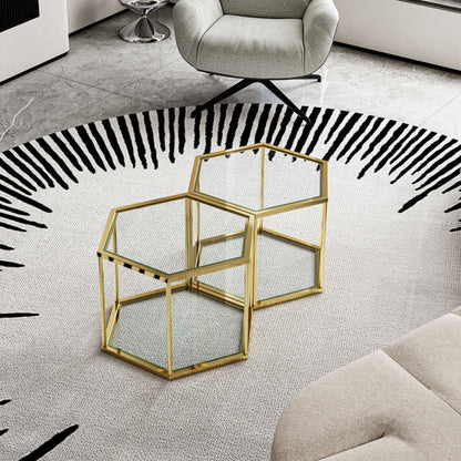 Modern Coffee Table With Double Layer Tempered Glass And Polygonal Design