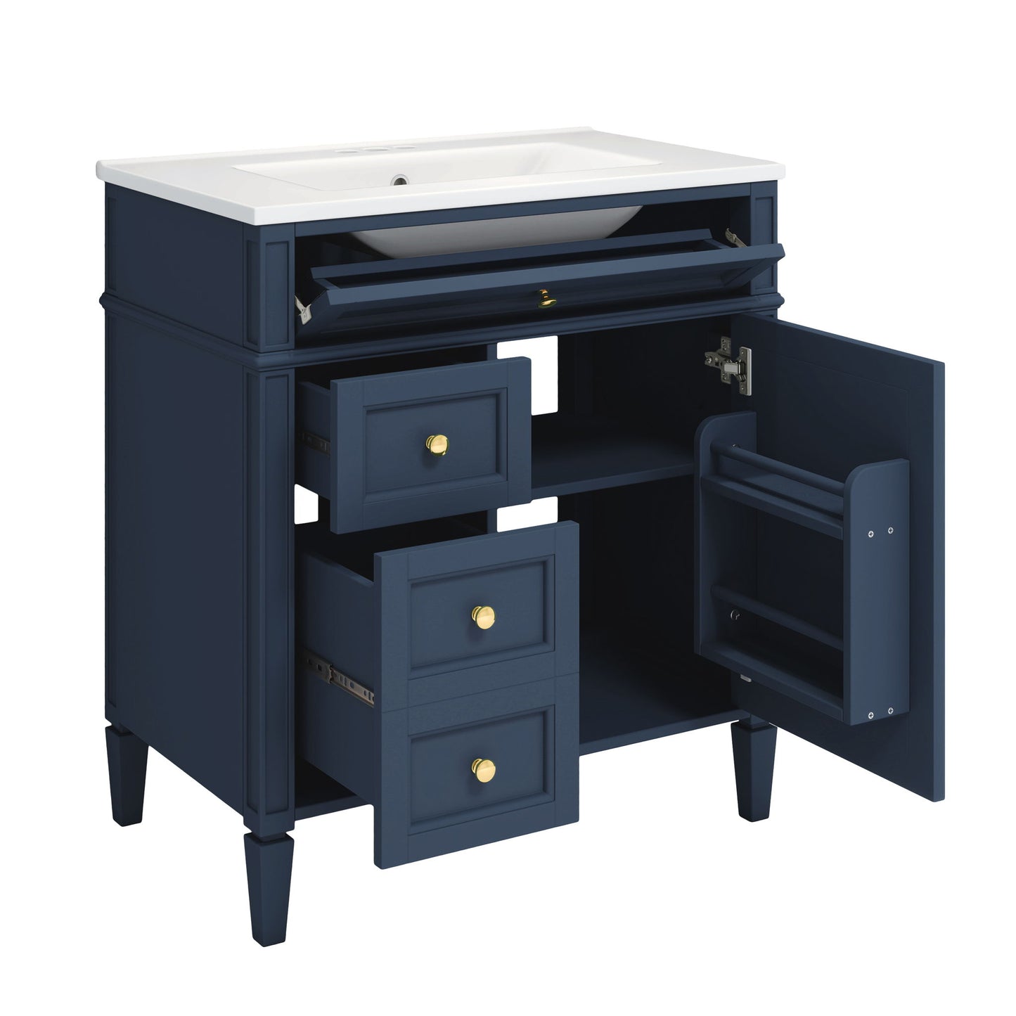 Bathroom Vanity With Medicine Cabinet, Royal Blue Mirror Cabinet, Modern Bathroom Storage Cabinet With 2 Soft Closing Doors And 4 Drawers