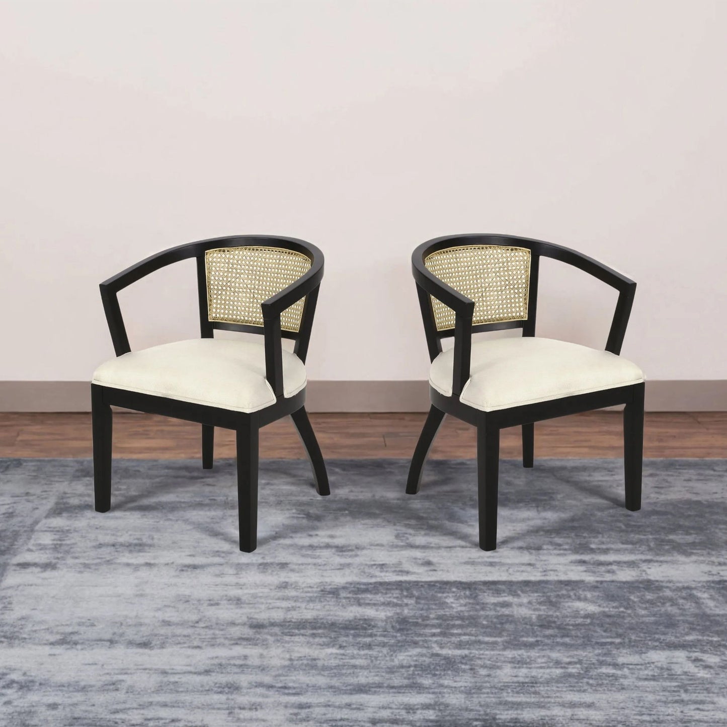 Elegant Dining Chair With Cane Web Backrests And Velvet Upholstery