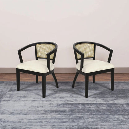 Elegant Dining Chair With Cane Web Backrests And Velvet Upholstery