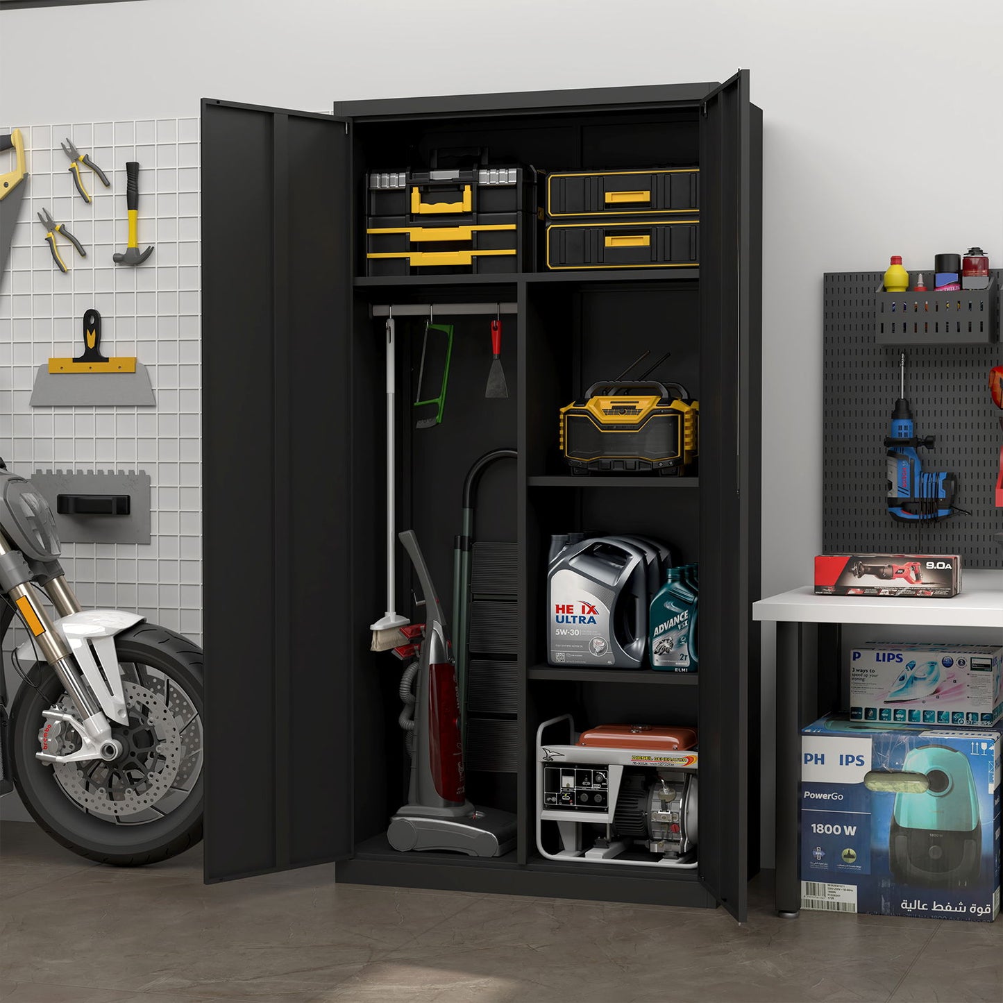 Large Capacity Wardrobe With Hanging Rod And Compartments