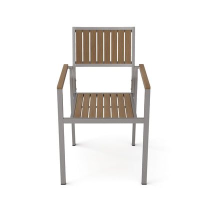 Stylish Modern Faux Wood & Aluminum Outdoor Dining Chairs, (Set of 2) - Natural