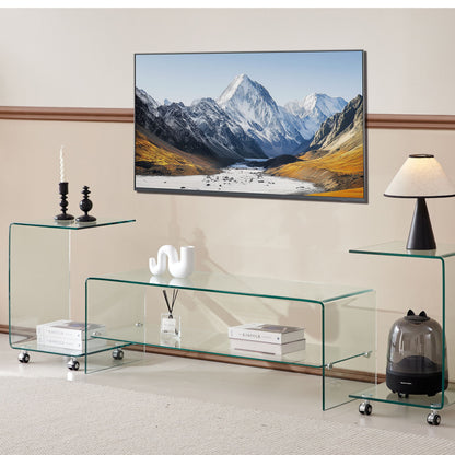 Clear Glass TV Table, Tempered Glass Stand For Living Room Decor - Transparent