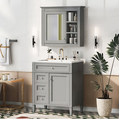 Bathroom Vanity With Medicine Cabinet, Royal Blue Mirror Cabinet, Modern Bathroom Storage Cabinet With 2 Soft Closing Doors And 4 Drawers