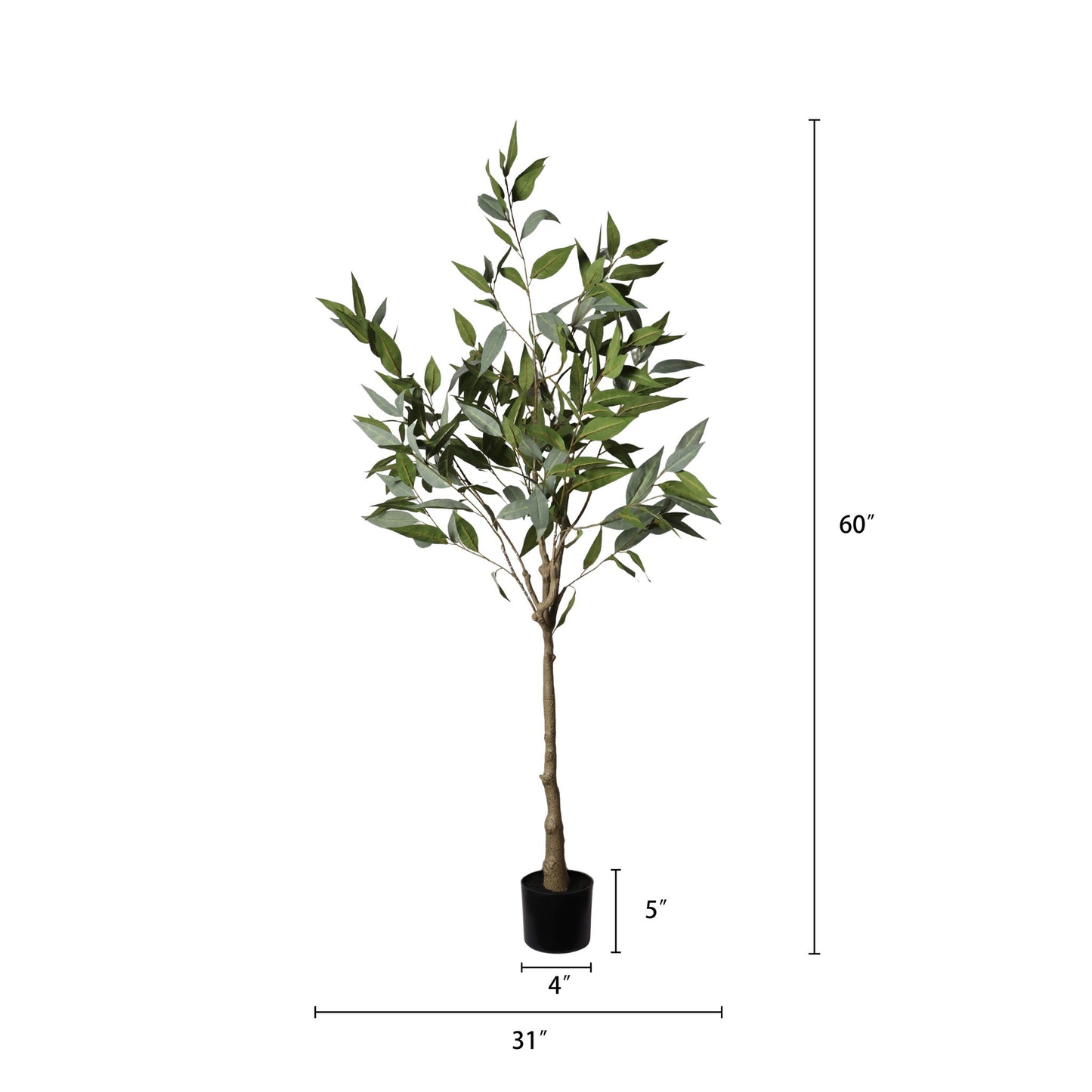 5Ft Realistic Artificial Eucalyptus Tree In Pot With Lush Leaves For Home Office Decor - Green Leaves