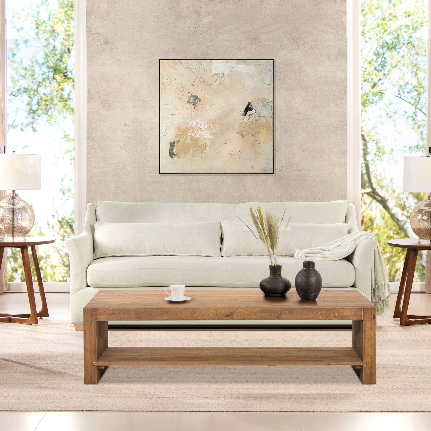 Ada - Flared Arm Contemporary Sofa With Lumbar Pillows - Flax White