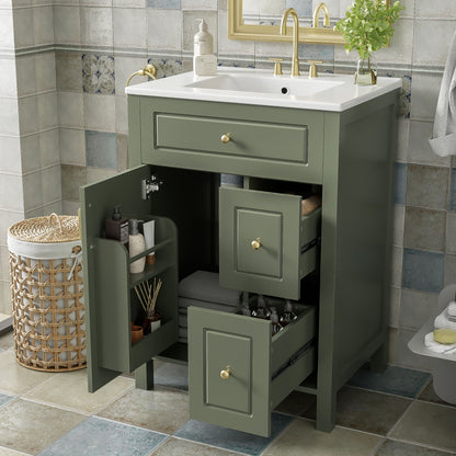 Elegant Bathroom Vanity With Ceramic Sink, Soft Close Doors And Drawers, Double Storage Racks