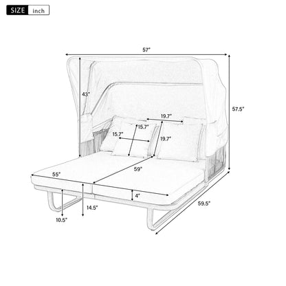 Outdoor Patio Rattan Daybed With Detachable Pillows