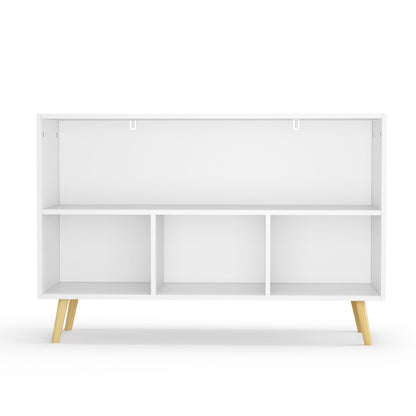 Bookcase With Collapsible Drawers, Book Display Storage Cabinet Organizer - White / Blue