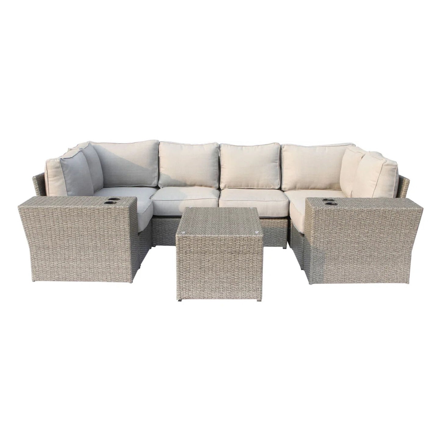 Outdoor Wicker Sectional With Weather Resistant Cushions And Table