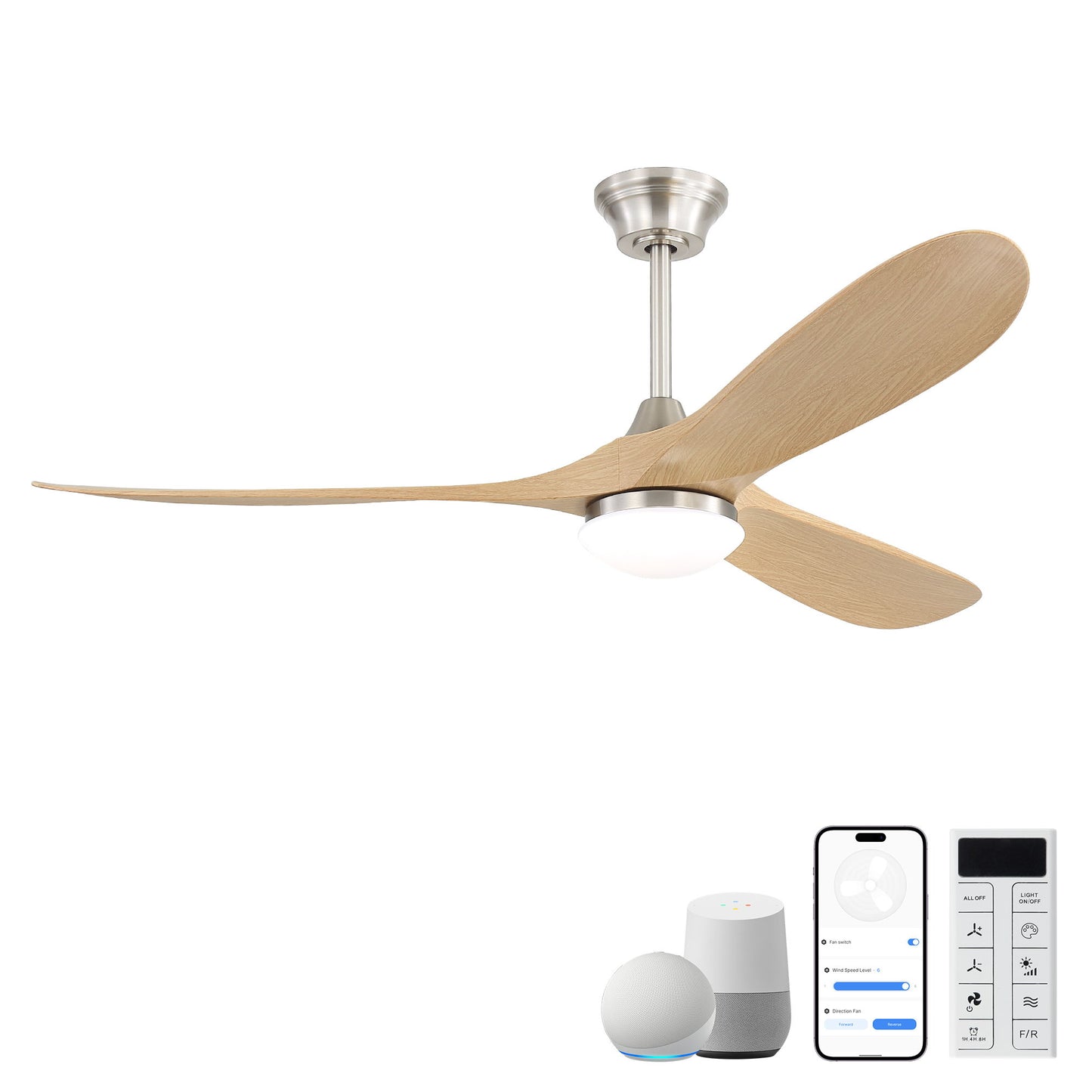 Smart Ceiling Fan With Lights, 3 Blades, Reversible Quiet DC Motor For Indoor