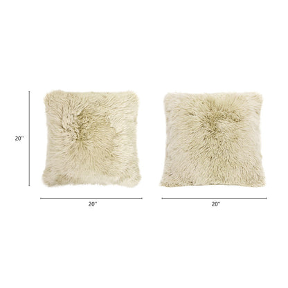 Astrid - Square New Zealand Sheepskin Accent Throw Pillow Cover With Feather Insert - Taupe / Natural