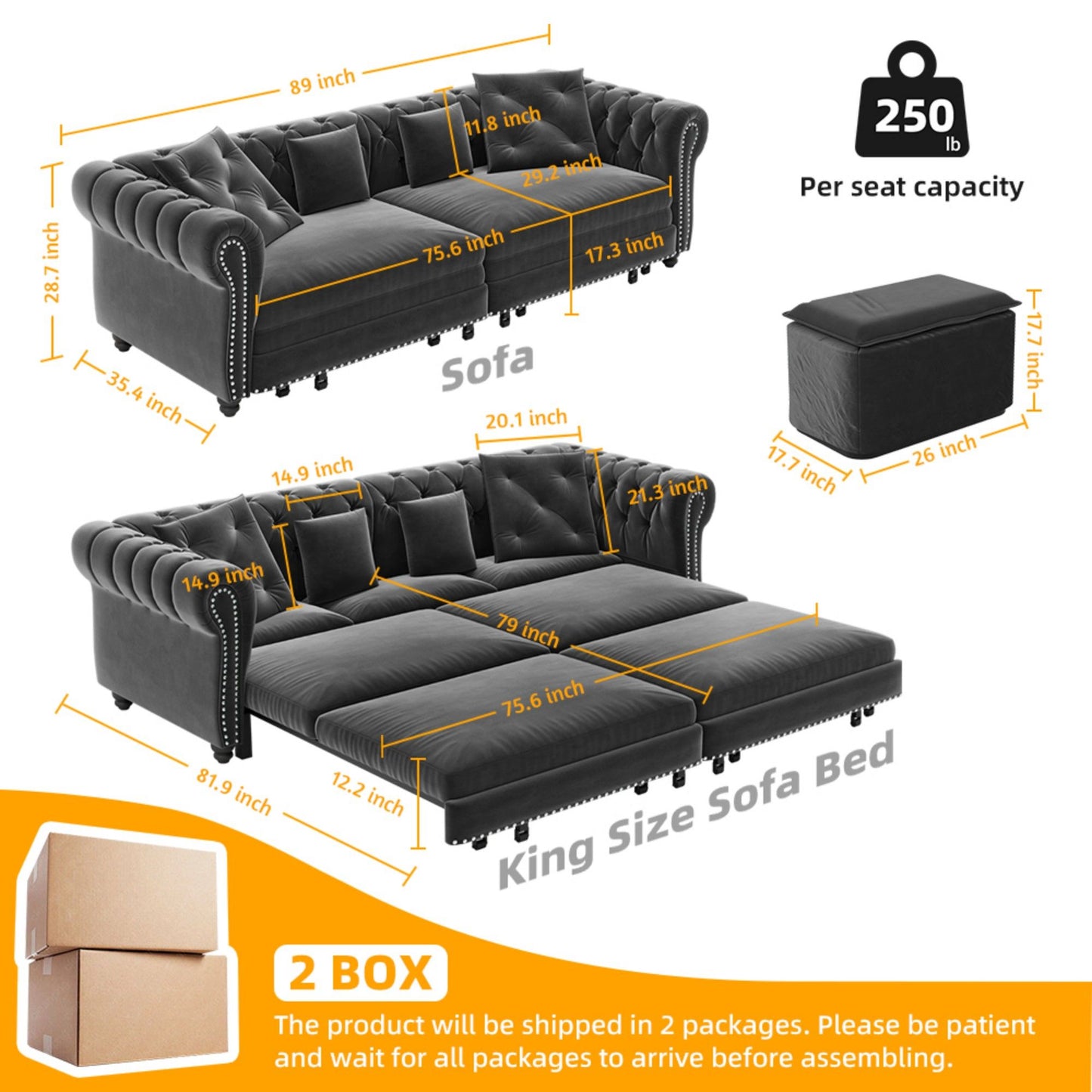 3 In 1 Pull Out Convertible Sleeper Sofa Bed