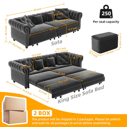 3 In 1 Pull Out Convertible Sleeper Sofa Bed