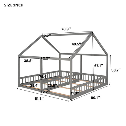 House Platform Beds, 2 Shared Beds, Metal Frame With Guardrails