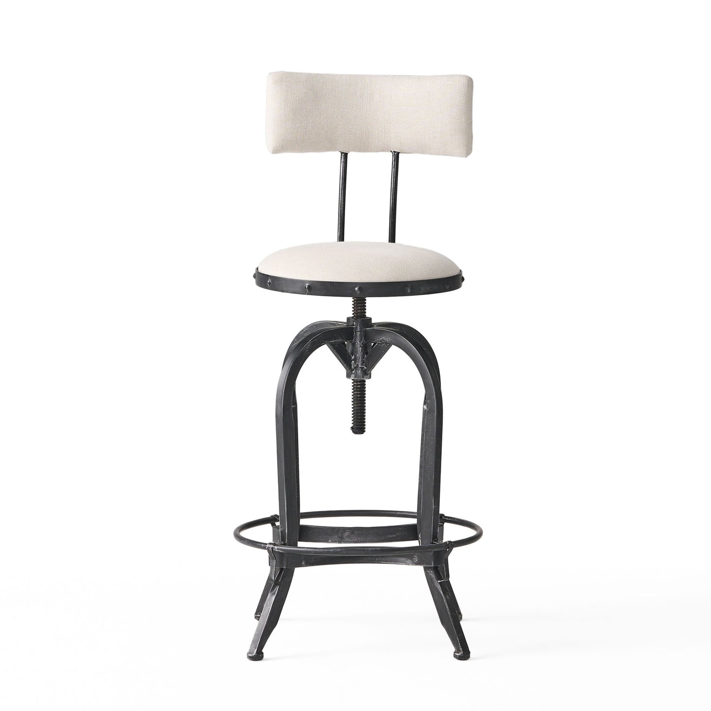 Industrial Modern Upholstered Adjustable Height Swivel Barstool - Beige