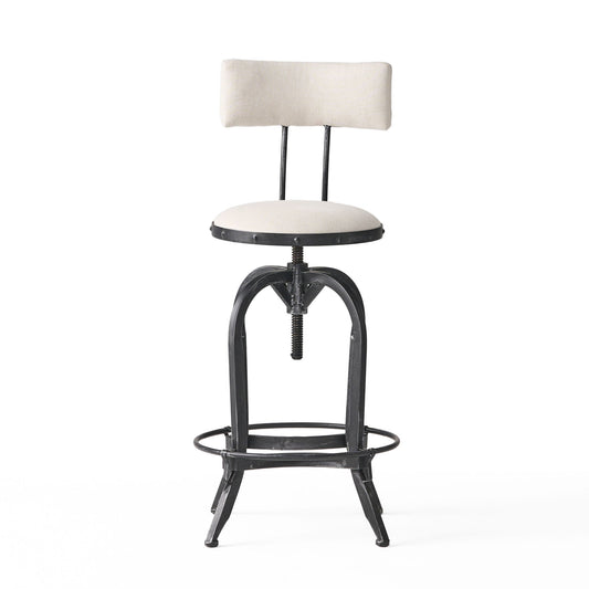 Industrial Modern Upholstered Adjustable Height Swivel Barstool - Beige