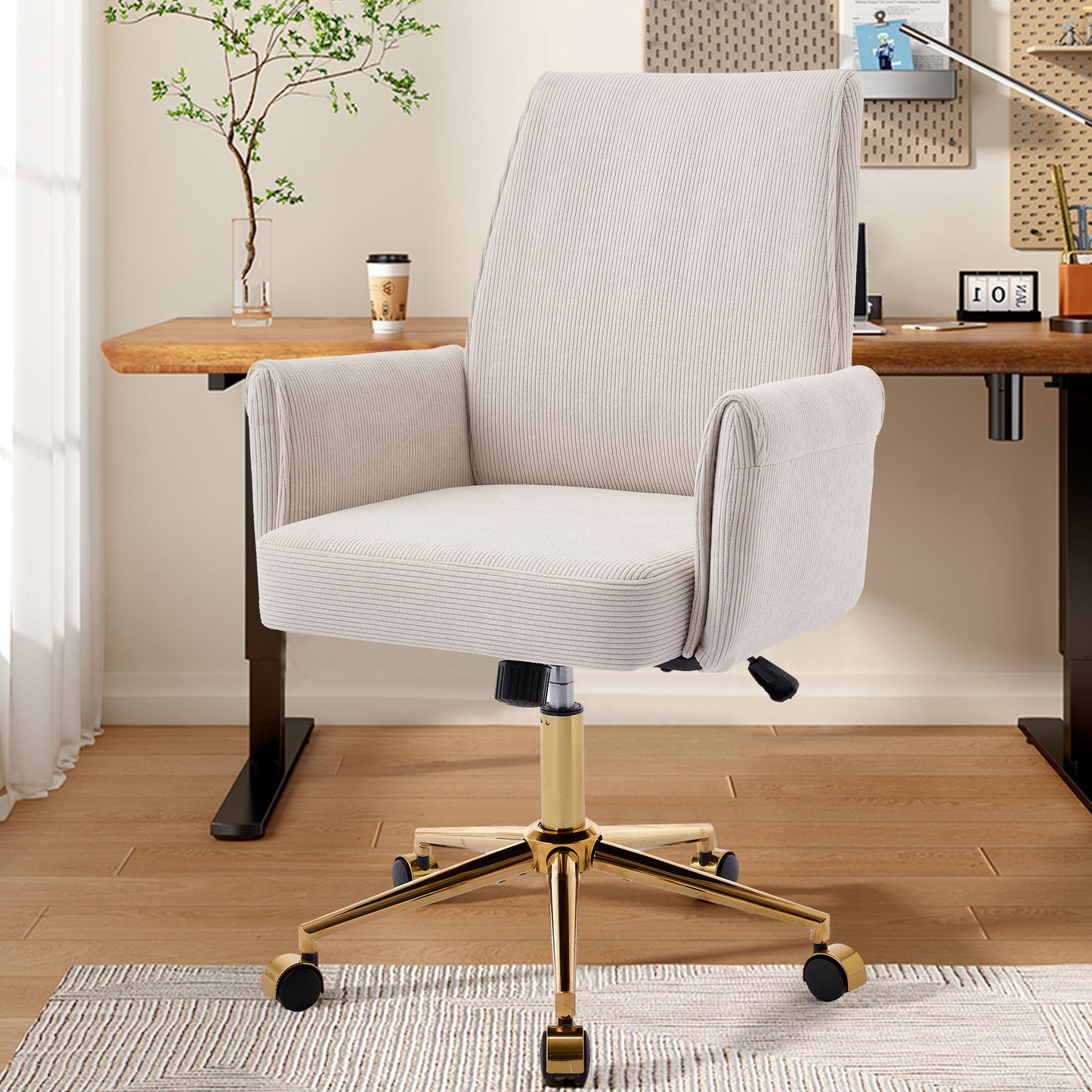 Ergonomic Mid-Back Office Chair With Striped Velvet Fabric