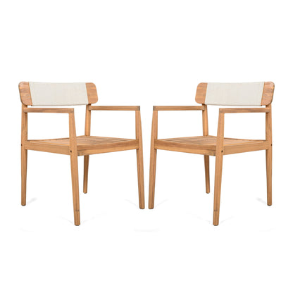 Creative Braided Acacia Wood Outdoor Dining Table And Chairs With Armrests (Set of 2) - Teak / White