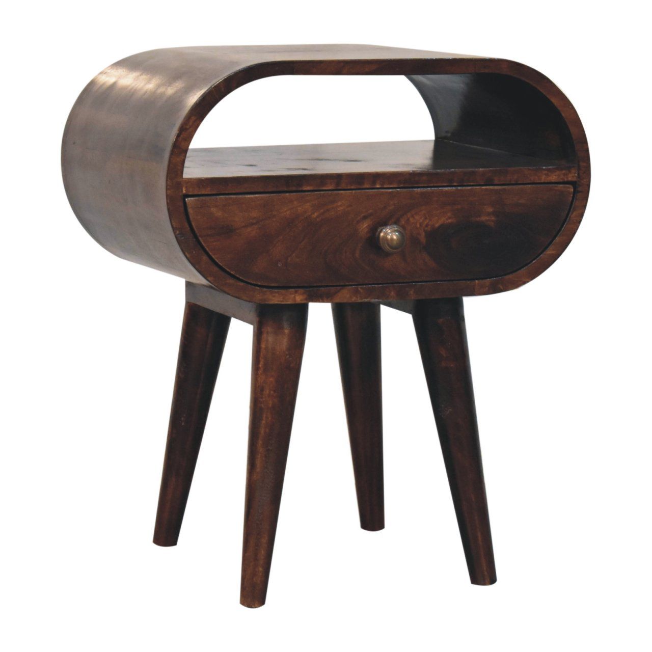 Circular Bedside Table With Open Slot - Walnut