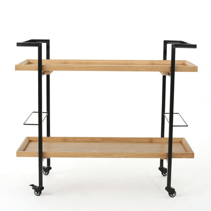 Modern Industrial Bar Cart With Shelving And Casters