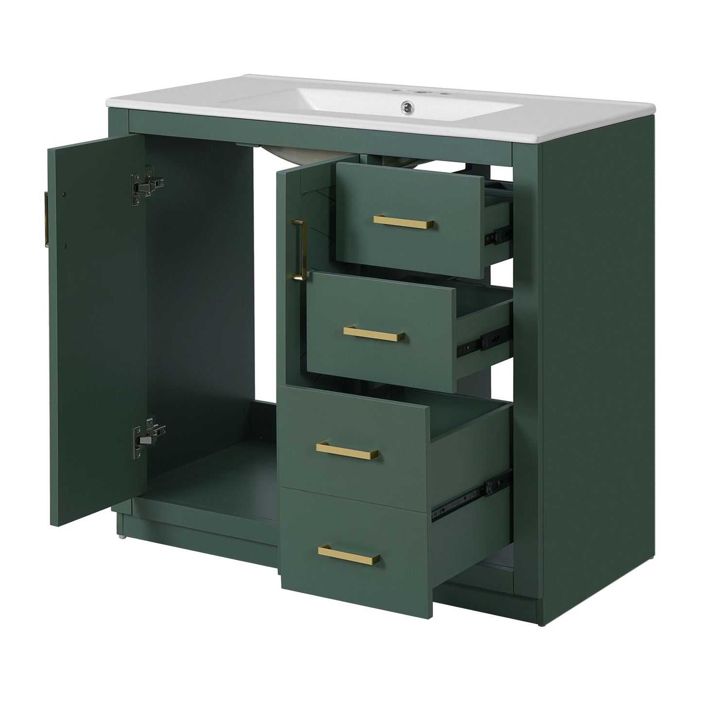 Modern Bathroom Vanity With Ceramic Sink, 6 Drawers & Soft-Close Doors