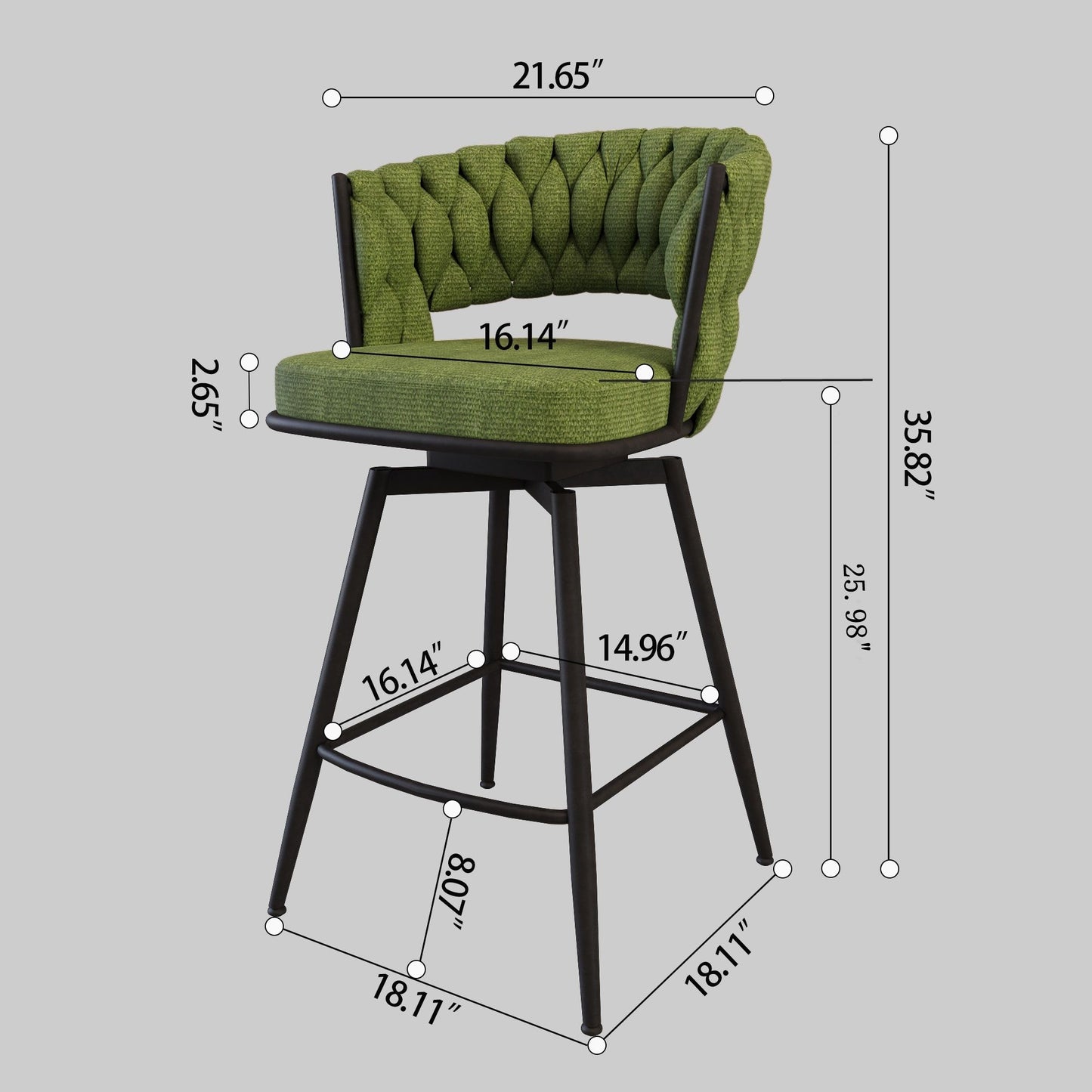 Bar Stool 360 Swivel With Back Footrest