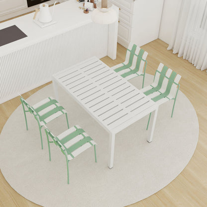 4 Piece Set Of Modern Color Block Designed Single Chairs With Long Table