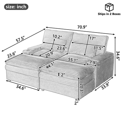 Loveseat Sofa Sectional Convertible With Storage And USB Ports - Gray