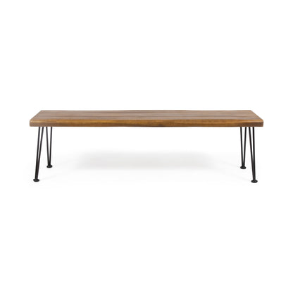 Zion - Industrial Wood And Metal Rectangular Bench With Faux Live Edge Design - Teak