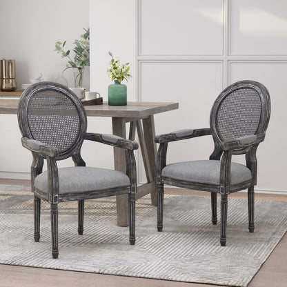 French Country Style Wood And Cane Upholstered Dining Chair Set