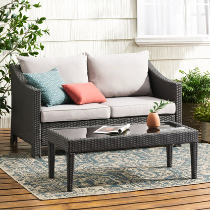 Contemporary Antibes Loveseat & Table Set Outdoor - Gray